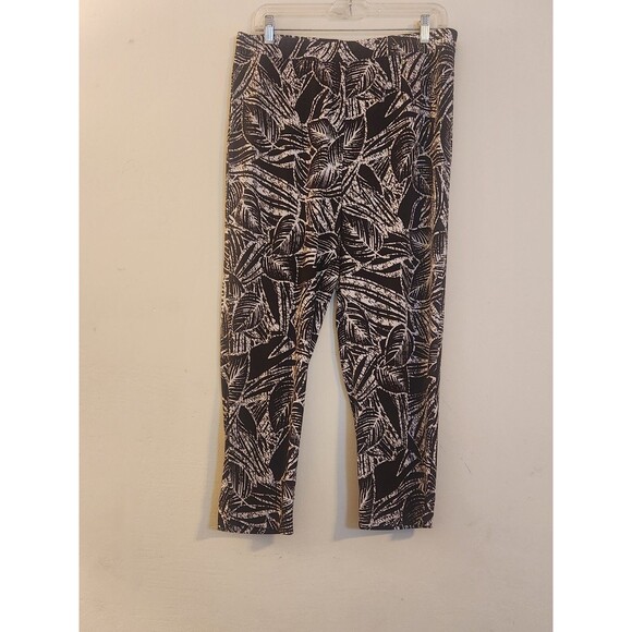 Susan Graver Womens Small Brown White Leave Liquid Knit Pull On Pants Travel - Picture 1 of 6